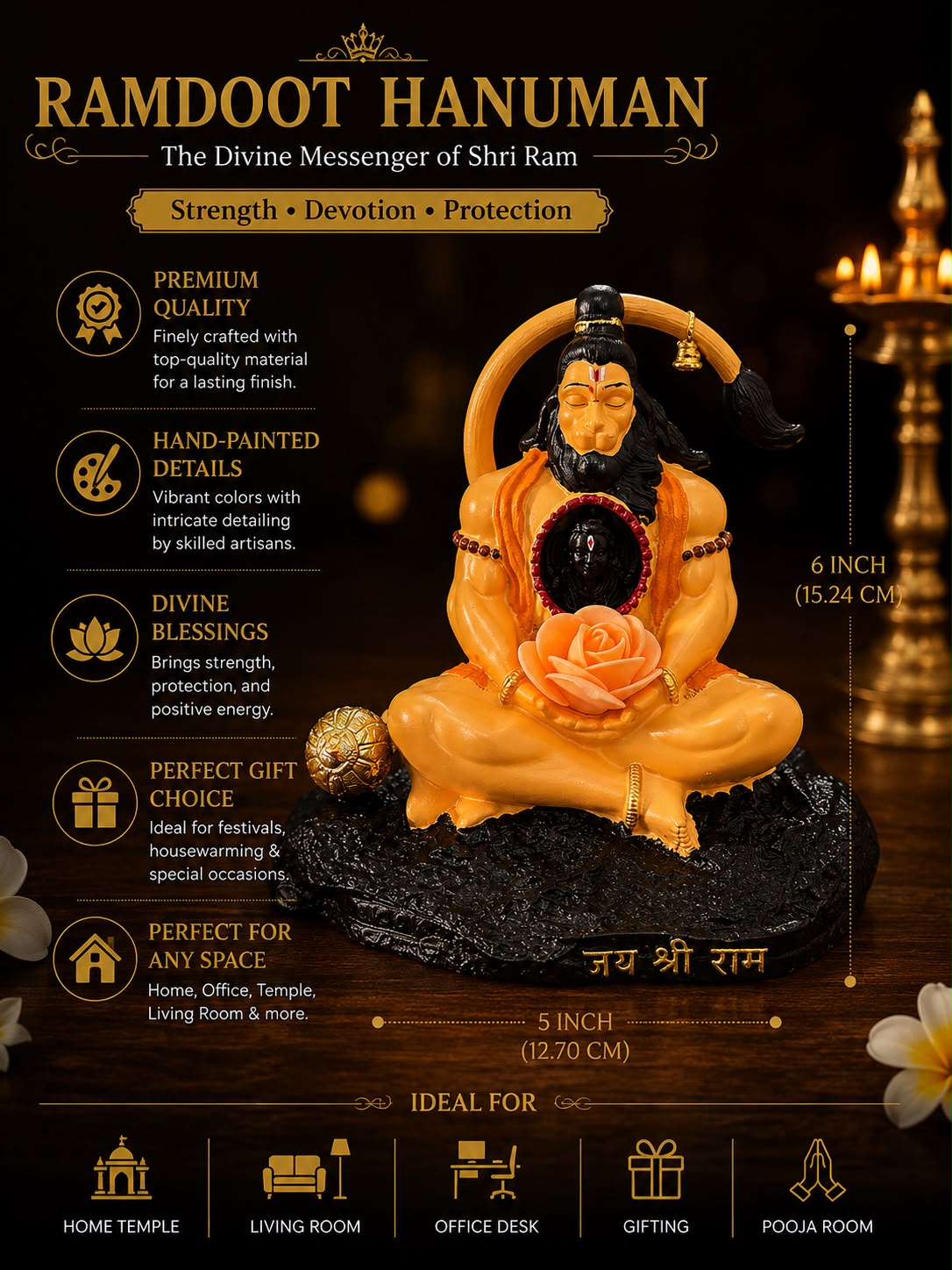 Ramdoot Hanuman Idol with Lotus Diya